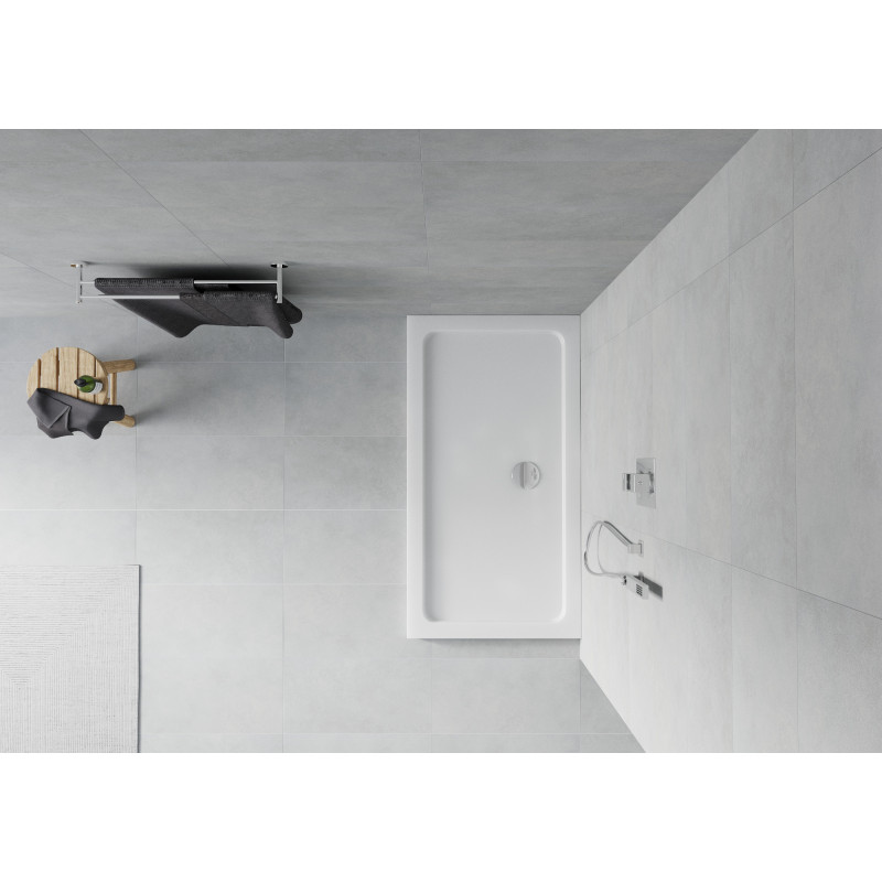 Mexen Flat stačiakampė dušo kabina slim 130 x 70 cm, balta, chromuotas sifonas - 40107013
