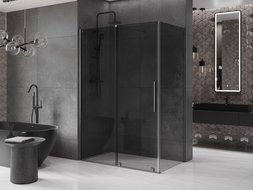 Mexen Velar slenkantis dušo kabina 160 x 85 cm, grafitas, šlifuotas pistoletas pilkas - 871-160-085-41-66