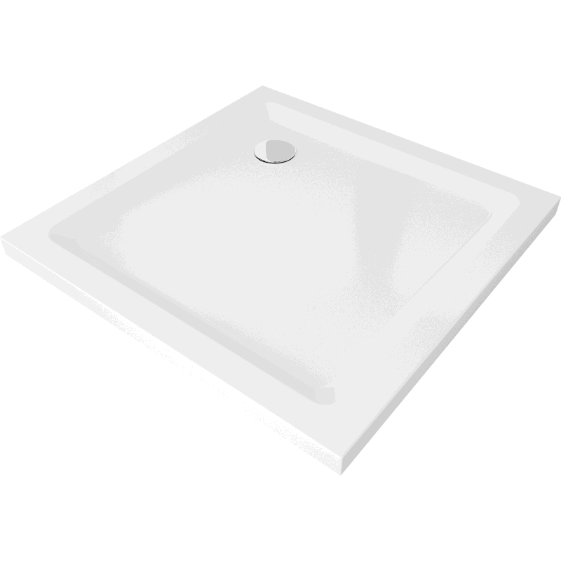 Mexen Flat kvadratinis dušo padėklas slim 80 x 80 cm, baltas, chrominis sifonas - 40108080