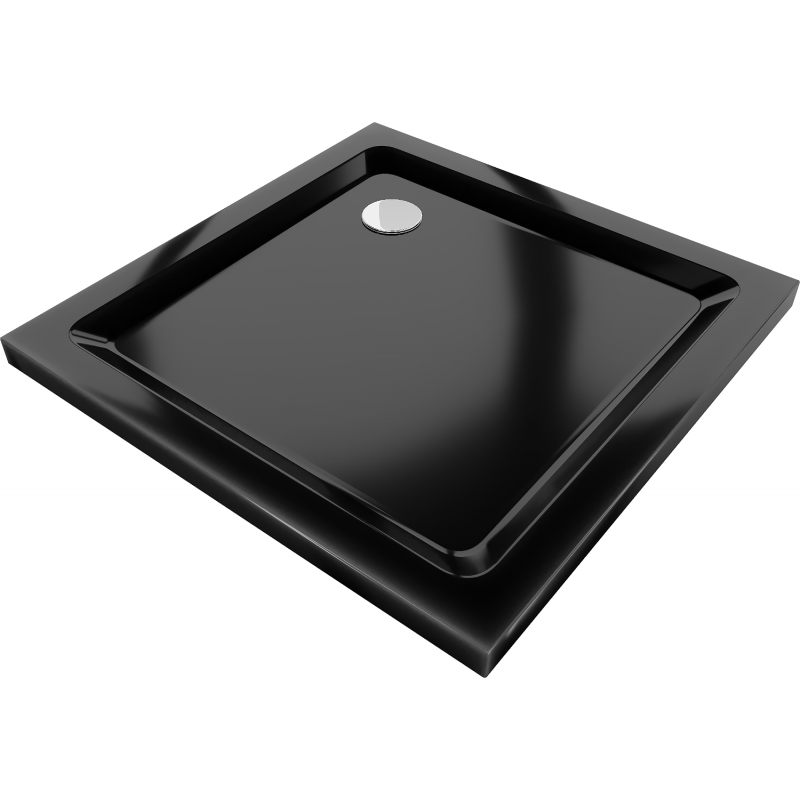 Mexen Flat slim kvadratinis dušo padėklas 80 x 80 cm, juodas, chromuota sifono - 40708080