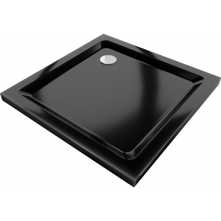 Mexen Flat kvadratinis plonas dušo padėklas 80 x 80 cm, juodas, chromuota sifonas - 40708080