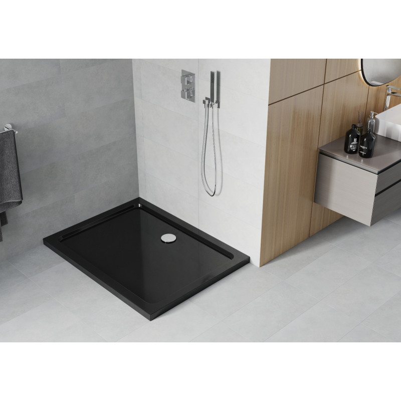 Mexen Flat stačiakampis dušo padėklas slim 120 x 90 cm, juodas, chromuotas sifonas - 40709012