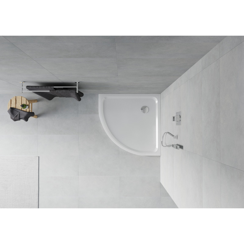 Mexen Flat pusiau apvalus slim dušo padėklas 70 x 70 cm, baltas, sifonas chromuotas - 41107070