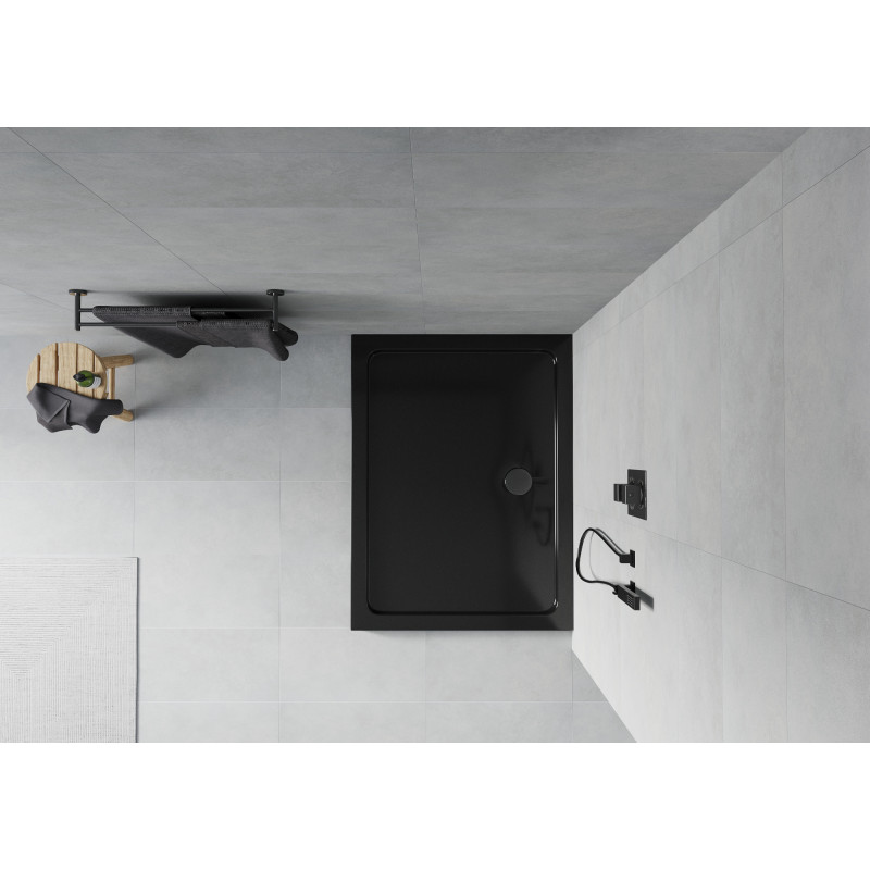Mexen Flat stačiakampė dušo padėklas slim 120 x 80 cm, juodas, sifonas juodas - 40708012B