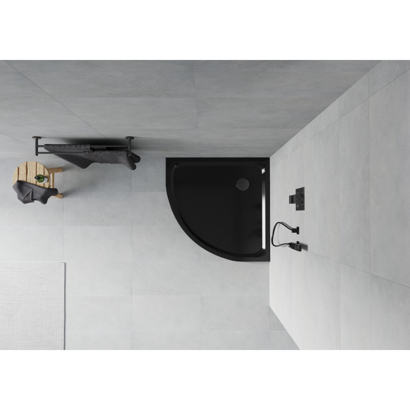Mexen Flat pusapvalė plona dušo padėklas 90 x 90 cm, juoda, sifonas juodas - 41709090B