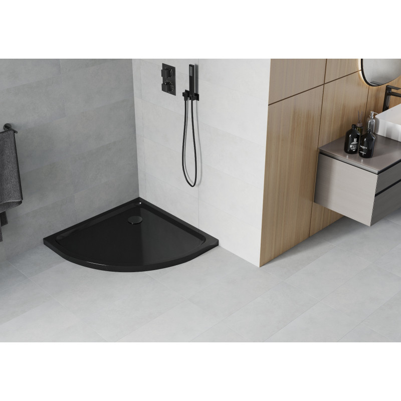Mexen Flat pusapvalis dušo padėklas slim 70 x 70 cm, juodas, juodas sifonas - 41707070B