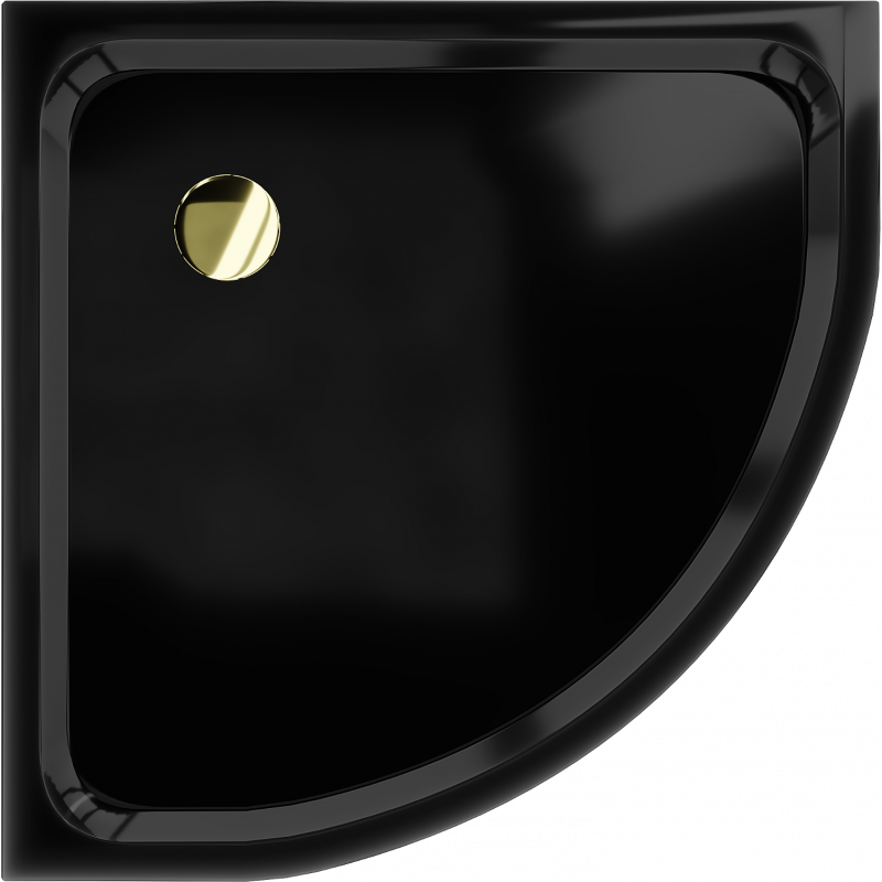 Mexen Flat pusapvalė dušo padėklas slim 90 x 90 cm, juodas, sifonas auksinis - 41709090G