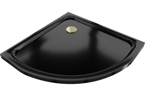 Mexen Flat pusapvalė dušo padėklas slim 90 x 90 cm, juodas, sifonas auksinis - 41709090G