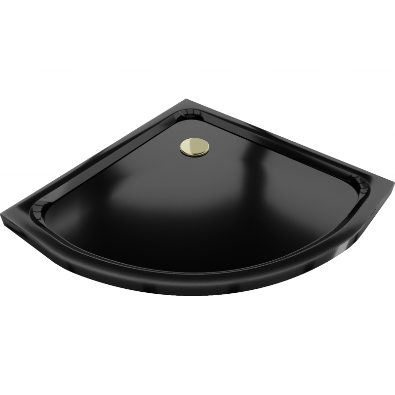 Mexen Flat pusapvalė dušo padėklas slim 80 x 80 cm, juodas, sifonas auksinis - 41708080G