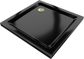 Mexen Flat kvadratinis dušo padėklas slim 80 x 80 cm, juodas, sifonas auksinis - 40708080G