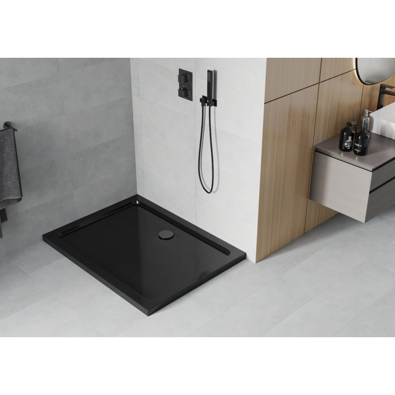 Mexen Flat stačiakampis dušo padėklas slim 100 x 90 cm, juodas, sifonas juodas - 40709010B