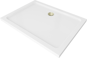 Mexen Flat stačiakampis dušo padėklas slim 110 x 70 cm, baltas, sifonas auksinis - 40107011G