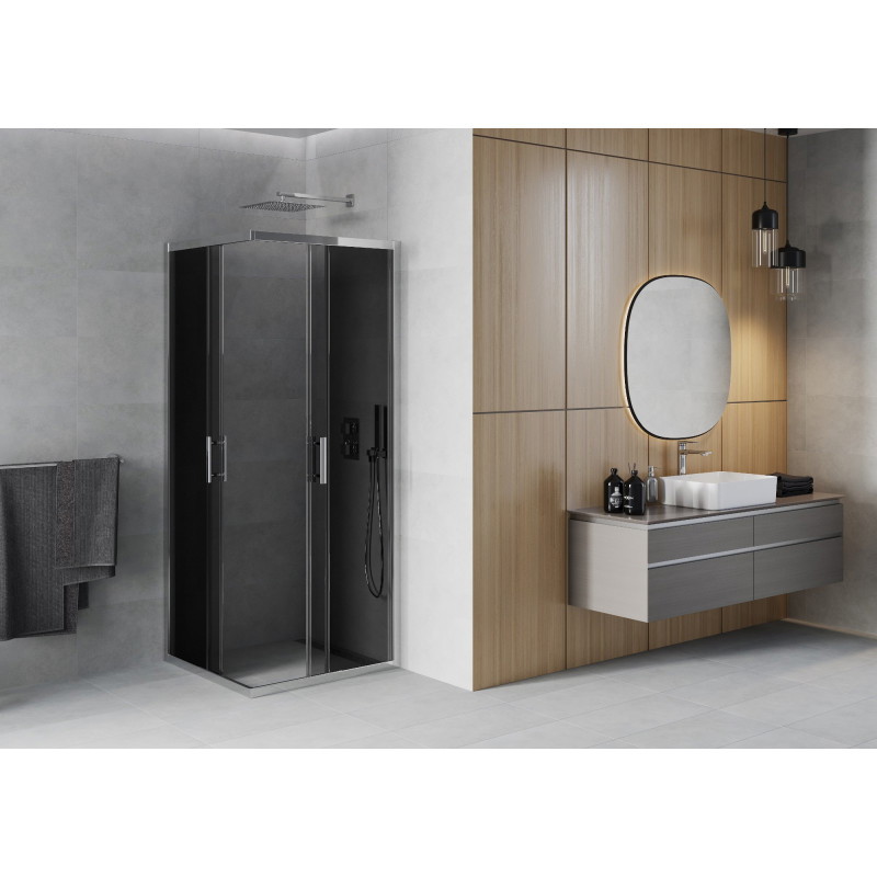 Mexen Rio kvadratinė dušo kabina 90 x 90 cm, grafito spalvos, chromuota - 860-090-090-01-40