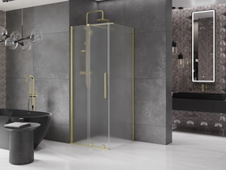 Mexen Velar stumdomas dušo kabinas 120 x 120 cm, matinis stiklas, šlifuotas auksas - 871-120-120-31-55