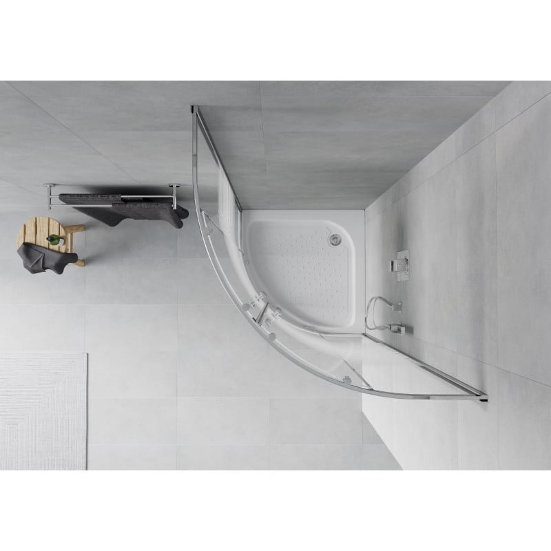 Mexen Rio pusapvalė dušo kabina 70 x 70 cm, baltos juostos, chromas + padėklas, baltas - 863-070-070-01-20-4710