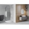 Mexen Rio pusapvalė dušo kabina 80 x 80 cm, baltos juostelės, chromuota + Rio padėklas, baltas - 863-080-080-01-20-4710