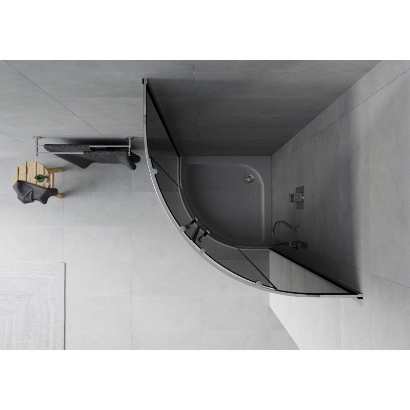 Mexen Rio pusapvalė dušo kabina 70 x 70 cm, grafitas, chromas + Rio padėklas, baltas - 863-070-070-01-40-4710