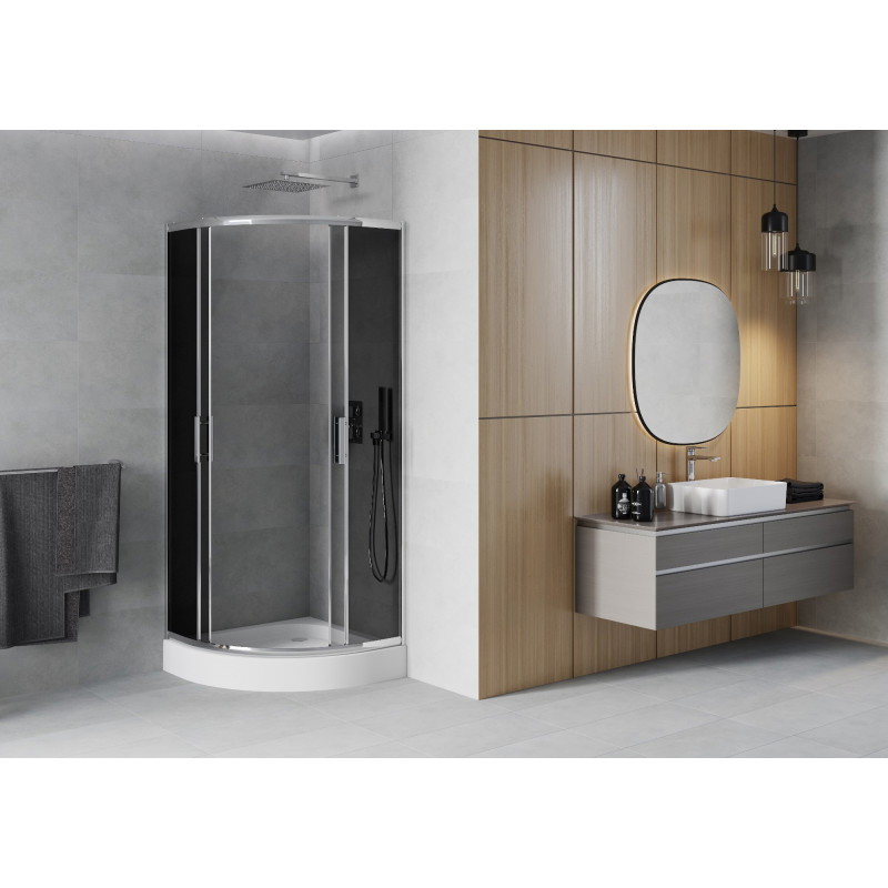 Mexen Rio pusapvalė dušo kabina 70 x 70 cm, grafitas, chromas + padėklas, baltas - 863-070-070-01-40-4710