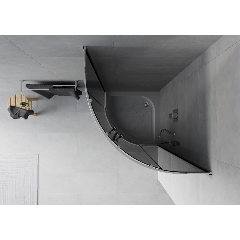 Mexen Rio pusapvalė dušo kabina 80 x 80 cm, grafitas, chromas + padėklas, baltas - 863-080-080-01-40-4710