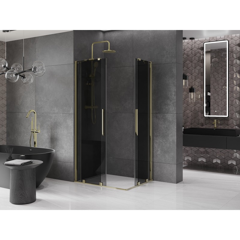 Mexen Velar Dviguba, stumdomoji dušo kabina 90 x 80 cm, grafitas, auksas - 871-090-080-42-50