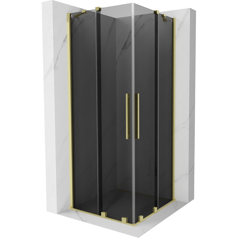 Mexen Velar Dviguba stumdomų durų dušo kabina 80 x 80 cm, grafitas, šlifuotas auksas - 871-080-080-42-55