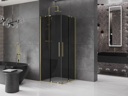 Mexen Velar Duo stumdomas dušo kabina 80 x 80 cm, grafitas, šlifuotas auksas - 871-080-080-42-55