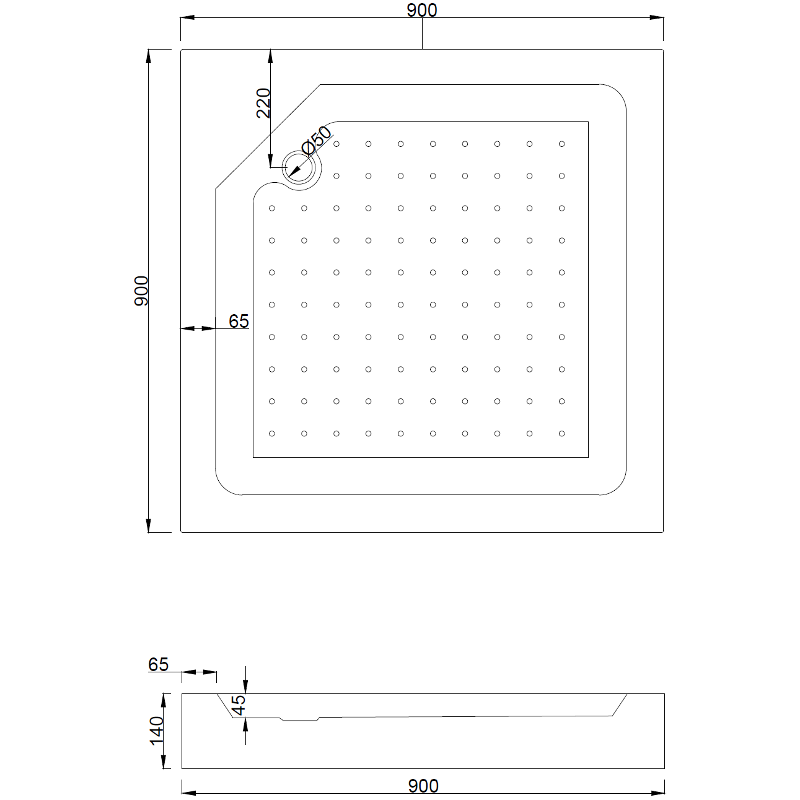 Mexen Rio kvadratinė dušo kabina 90 x 90 cm, matinis, chromas + Rio dušo padėklas, baltas - 860-090-090-01-30-4510