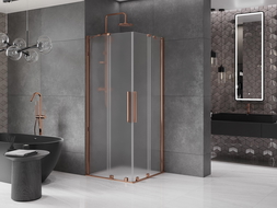 Mexen Velar Duo stumdomas dušo kabina 90 x 90 cm, matinė, rožinis auksas - 871-090-090-32-60