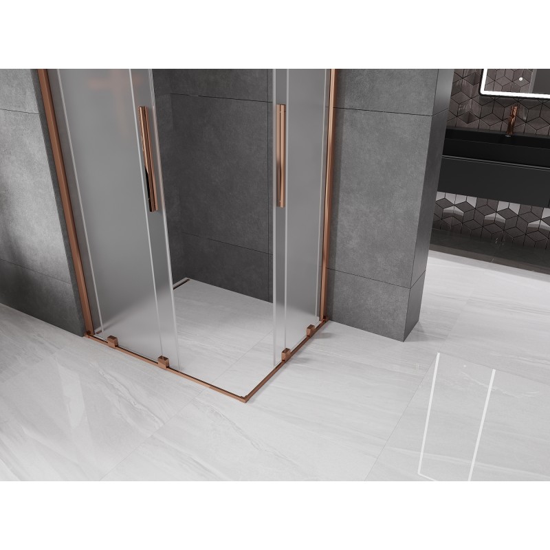 Mexen Velar Dviguba slankiojanti dušo kabina 100 x 90 cm, šerkšnas, rožinis auksas - 871-100-090-32-60