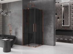 Mexen Velar Duo stumdomo dušas kabina 90 x 90 cm, grafitas, rožinis auksas - 871-090-090-42-60