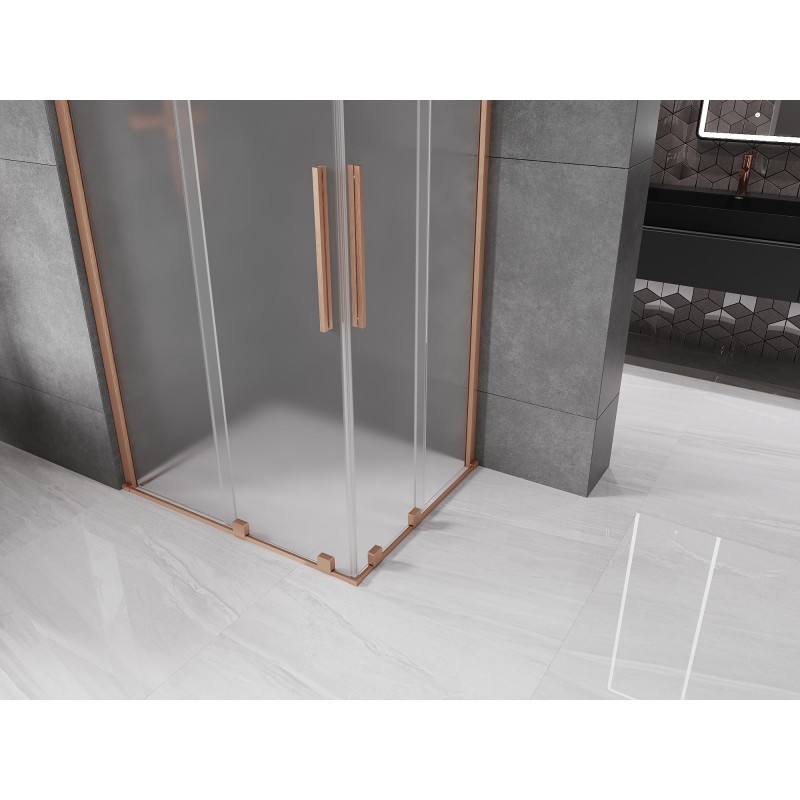 Mexen Velar Duo stumdomas dušo kabinas 100 x 90 cm, matinio stiklo, šlifuotas varis - 871-100-090-32-65