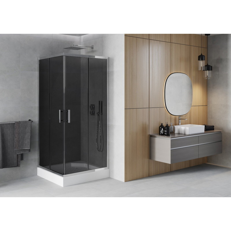 Mexen Rio kvadratinė dušo kabina 90 x 90 cm, grafitas, chromas + padėklas, baltas - 860-090-090-01-40-4510