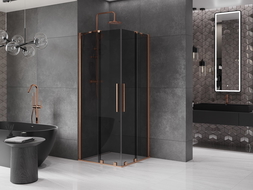 Mexen Velar Duo stumdomas dušo kabinas 90 x 90 cm, grafitas, šepečiuotas varis - 871-090-090-42-65