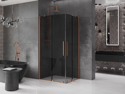 Mexen Velar Duo slankiojantis dušo kabina 100 x 90 cm, grafitas, šepečiuotas varis - 871-100-090-42-65