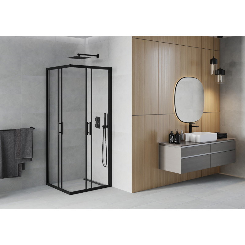 Mexen Rio kvadratinė dušo kabina 70 x 70 cm, permatomos, juoda - 860-070-070-70-00
