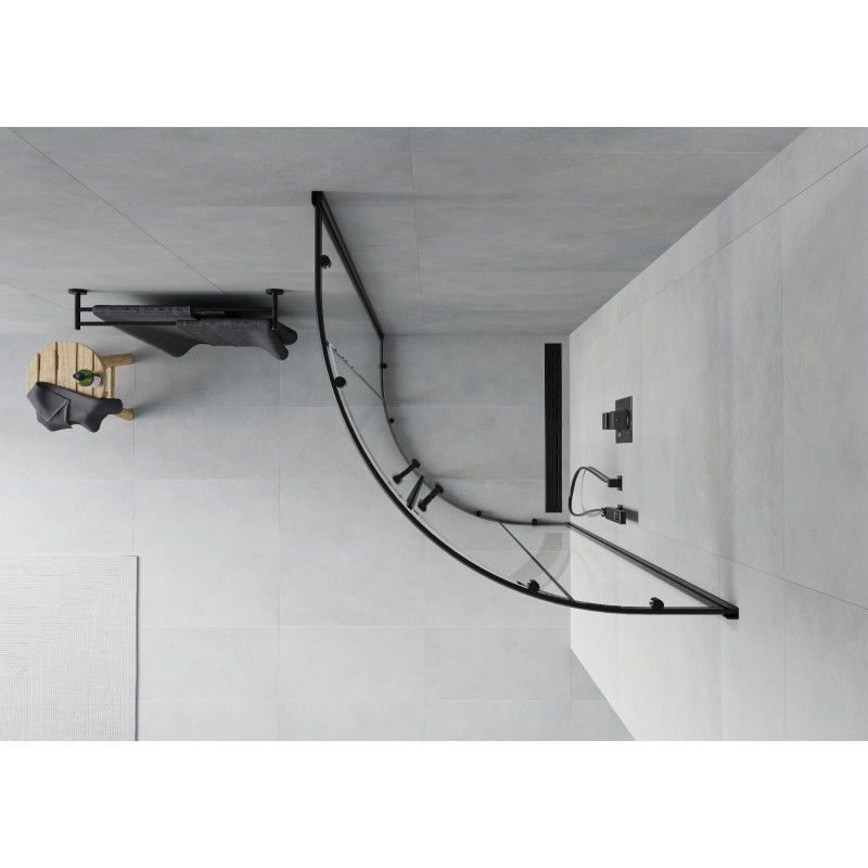 Mexen Rio pusapvalė dušo kabina 70 x 70 cm, skaidri, juoda - 863-070-070-70-00