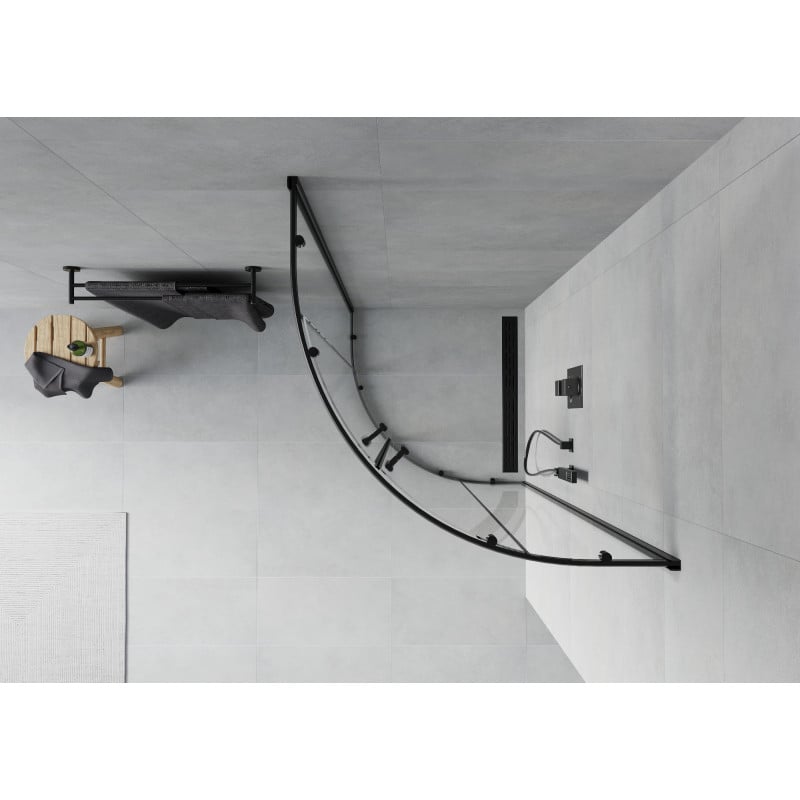 Mexen Rio dušo kabina pusapvalė 80 x 80 cm, permatoma, juoda - 863-080-080-70-00