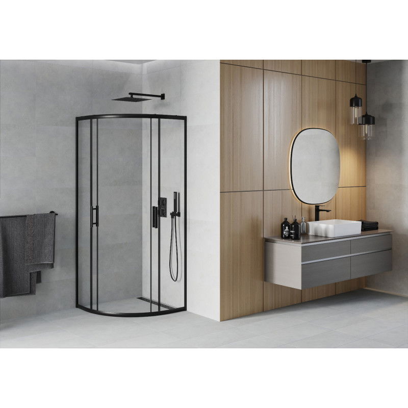 Mexen Rio pusapvalė dušo kabina 90 x 90 cm, skaidri, juoda - 863-090-090-70-00