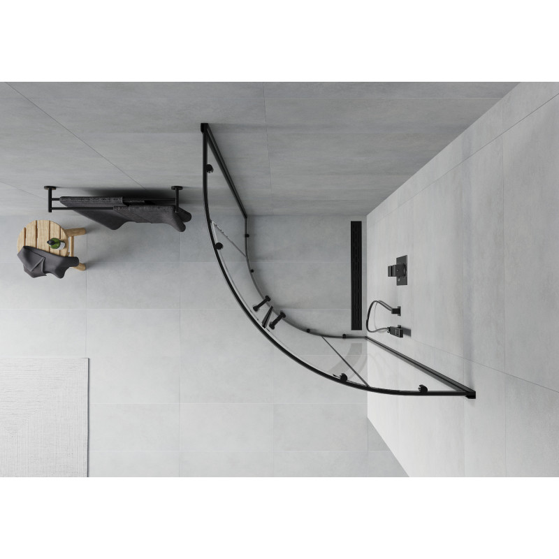 Mexen Rio pusapvalė dušo kabina 90 x 90 cm, permatomi, juoda - 863-090-090-70-00