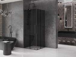 Mexen Velar Duo slankiojančių durų dušo kabina 90 x 90 cm, grafitas, gun metal - 871-090-090-42-95