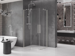 Mexen Velar Duo stumdomas dušo kabina 90 x 80 cm, permatomas, šlifuotas nikelis - 871-090-080-02-97
