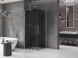 Mexen Velar Duo stumdomas dušo kabinas 90 x 90 cm, grafitas, šlifuotas nikelis - 871-090-090-42-97