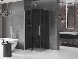 Mexen Velar Duo slankiojanti dušo kabina 100 x 90 cm, grafitas, šlifuotas nikelis - 871-100-090-42-97