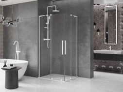 Mexen Velar L Duo stumdomos dušo kabina 90 x 80 cm, skaidrus, baltas - 871-090-080-02-03-20