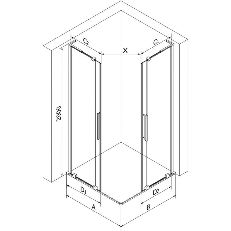Mexen Velar L Duo slankiojančios dušo durys 90 x 80 cm, skaidrios, baltos - 871-090-080-02-03-20