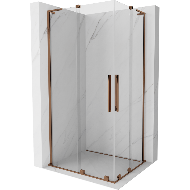 Mexen Velar L Duo stumdomas dušo kabinas 90 x 80 cm, permatomas, rožinis auksas - 871-090-080-02-03-60