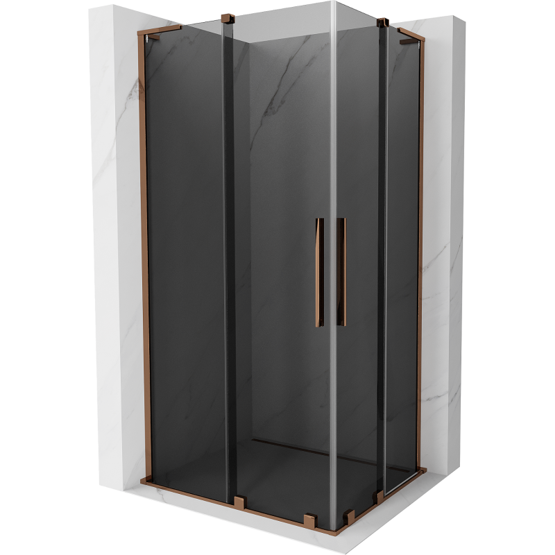 Mexen Velar L Duo stumdomas dušo kabina 90 x 80 cm, grafitas, rausvas auksas - 871-090-080-02-43-60