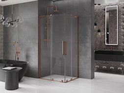 Mexen Velar L Duo stumdomas dušo kabinas 90 x 80 cm, permatomas, rožinis auksas - 871-090-080-02-03-60