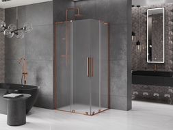Mexen Velar L Duo stumdomas dušo kabina 90 x 80 cm, šerkšnas, rožinis auksas - 871-090-080-02-33-60