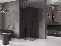 Mexen Velar L Duo stumdomas dušo kabina 90 x 80 cm, grafitas, rausvas auksas - 871-090-080-02-43-60